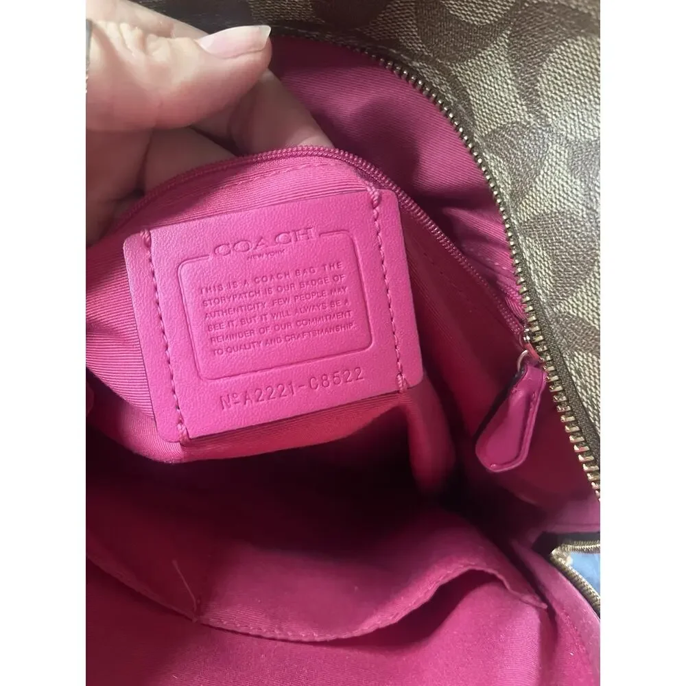 Coach Court Backpack In Signature Canvas With Bold Pink Refined Pebble Leather